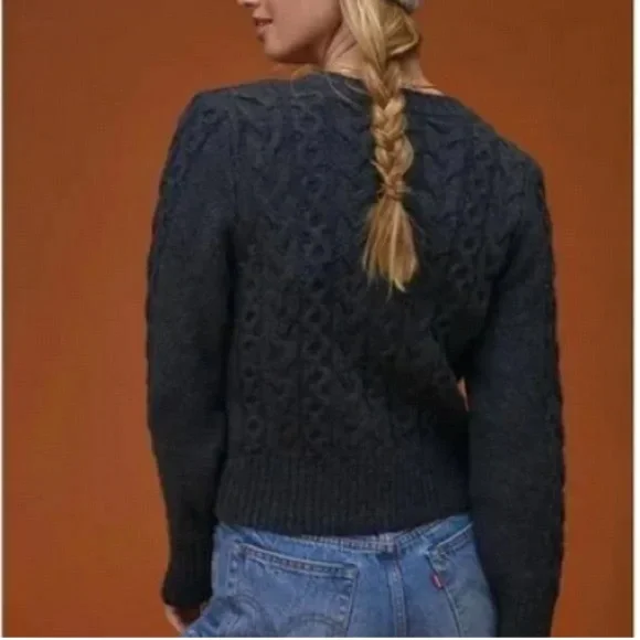 Maeve Anthropologie Cable Knit Cardigan Sweater, Charcoal Gray - Picture 6 of 6